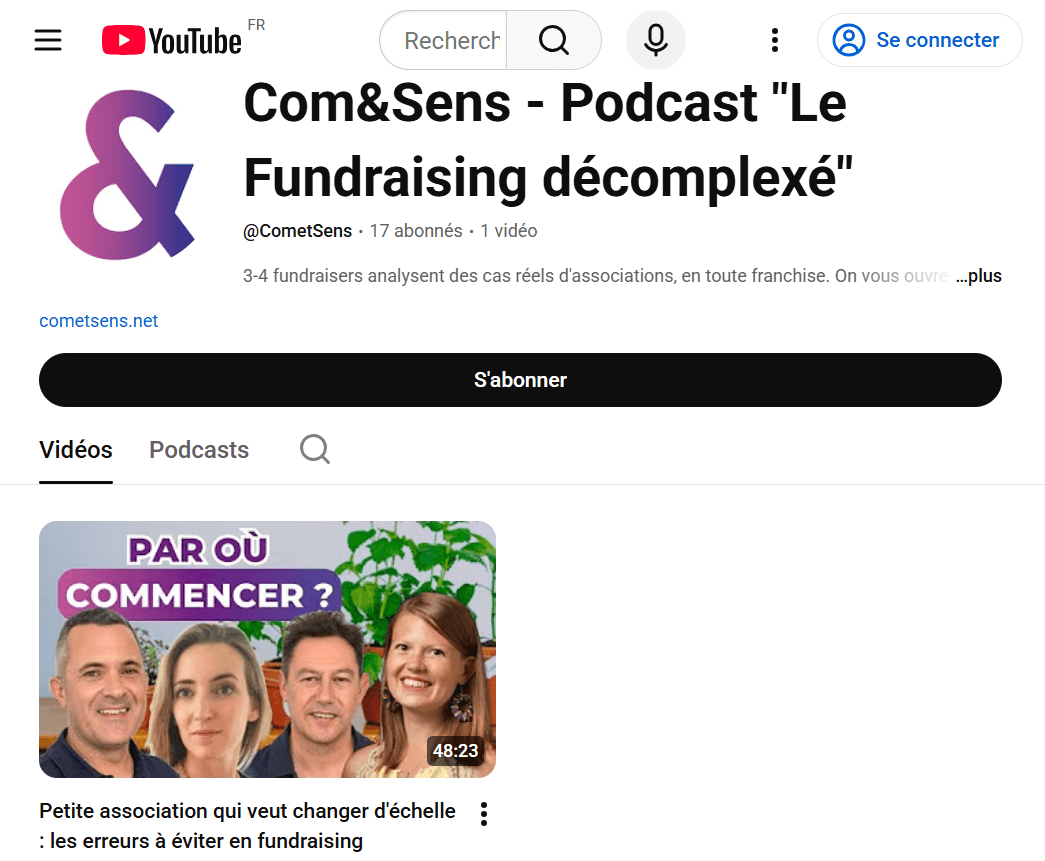 Chaîne Youtube CometSens - Podcast Le Fundraising Décomplexé Chaîne YouTube Com&Sens, podcast sur le fundraising.