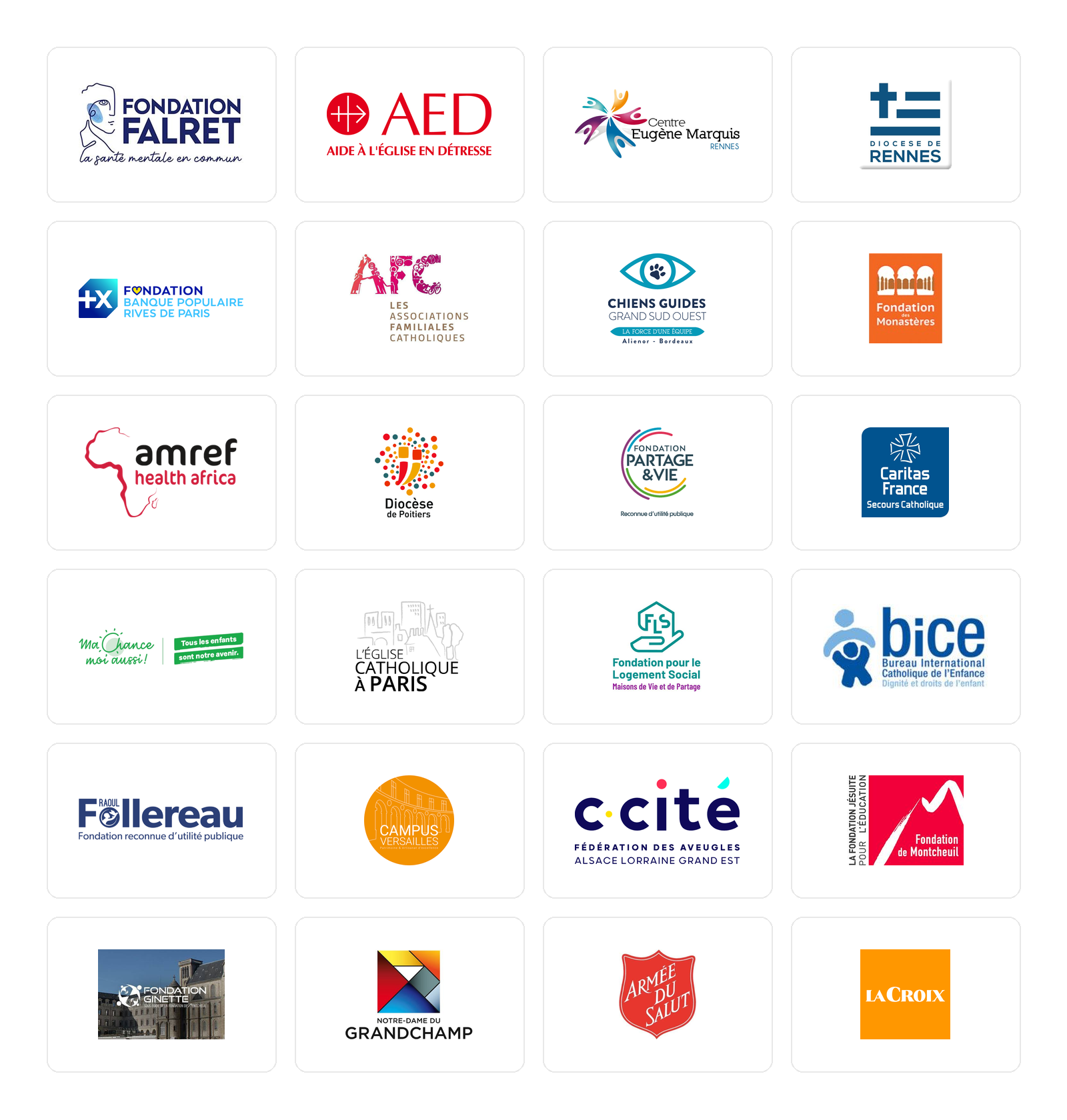 Grille de logos d’associations et fondations partenaires